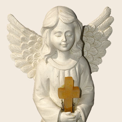 Angel with cross. Christian baby greeting card messages, poems, verses.