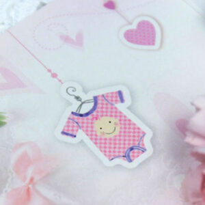 New baby cards jumpsuit, heart, ribbon.