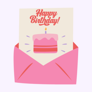 Happy birthday messages greeting card with envelope.