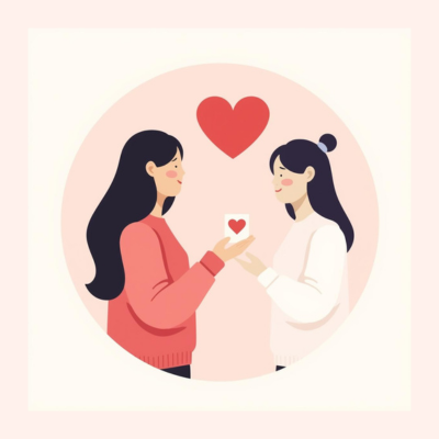 Friends exchanging a valentine card.