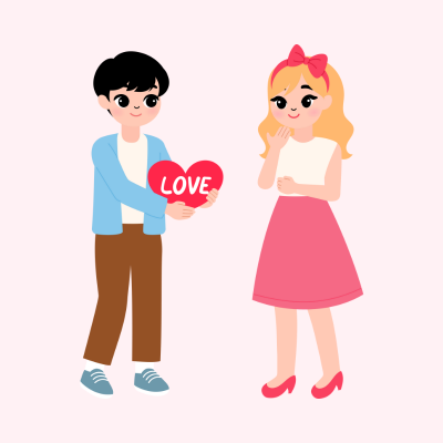 Valentine boyfriend giving girlfriend valentines love heart.